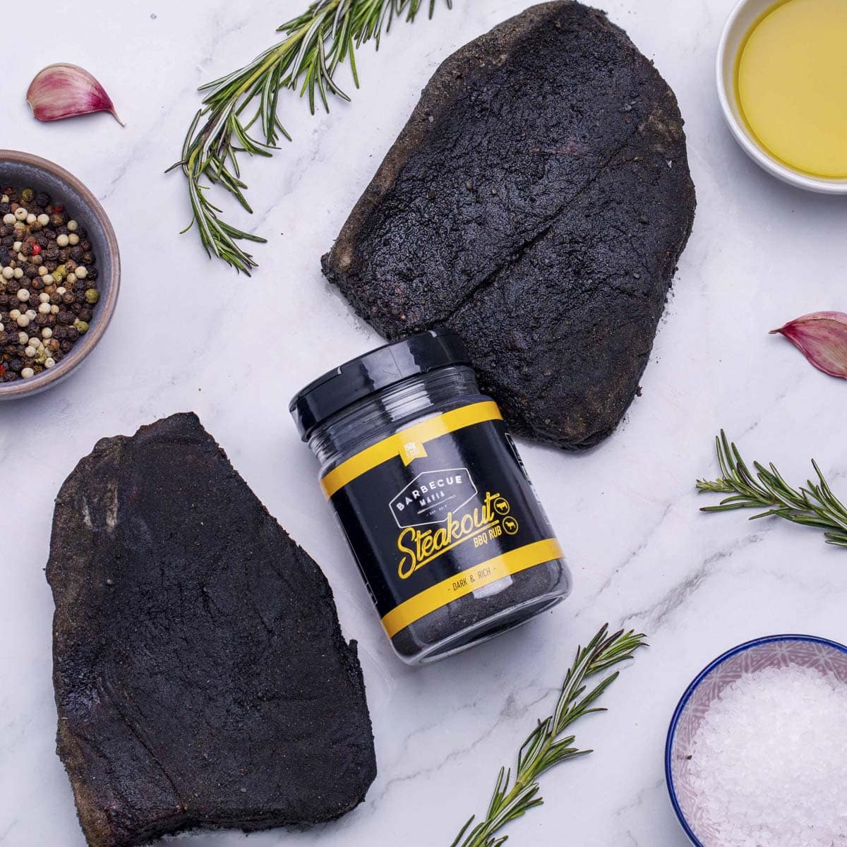 Wagyu Rump Steak with Barbecue Steak Out Rub dry aged 31 days (500g) 2 steaks 250 grams